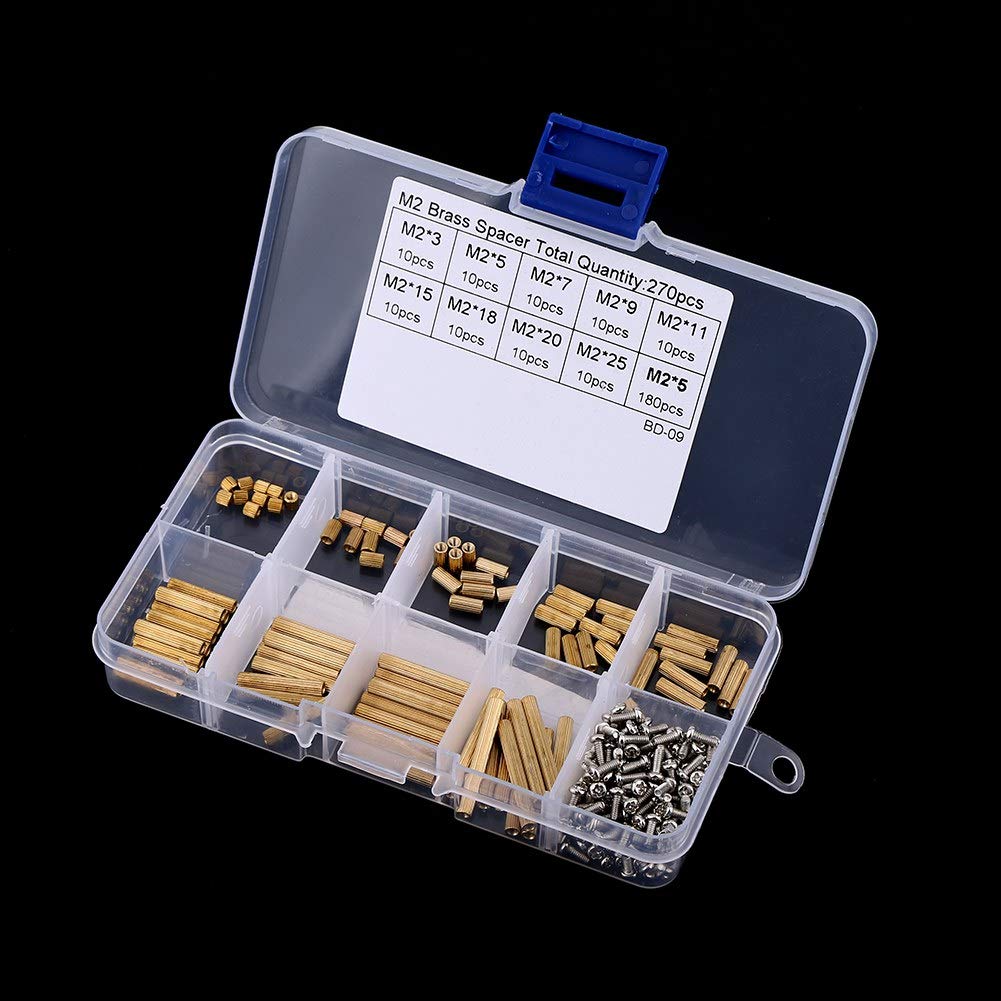 Brass Standoff Kit 270PCS M2 Female Thread Spacers with Storage Box for PCB Motherboard Electronics Hardware Installation