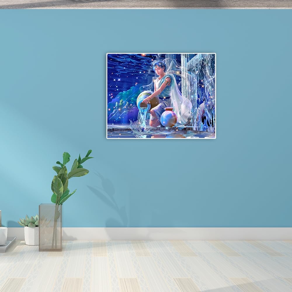 Diamond Painting Pesci 40x40 Cm – Kit Tela Rotonda Fluorescente – Segno Zodiacale