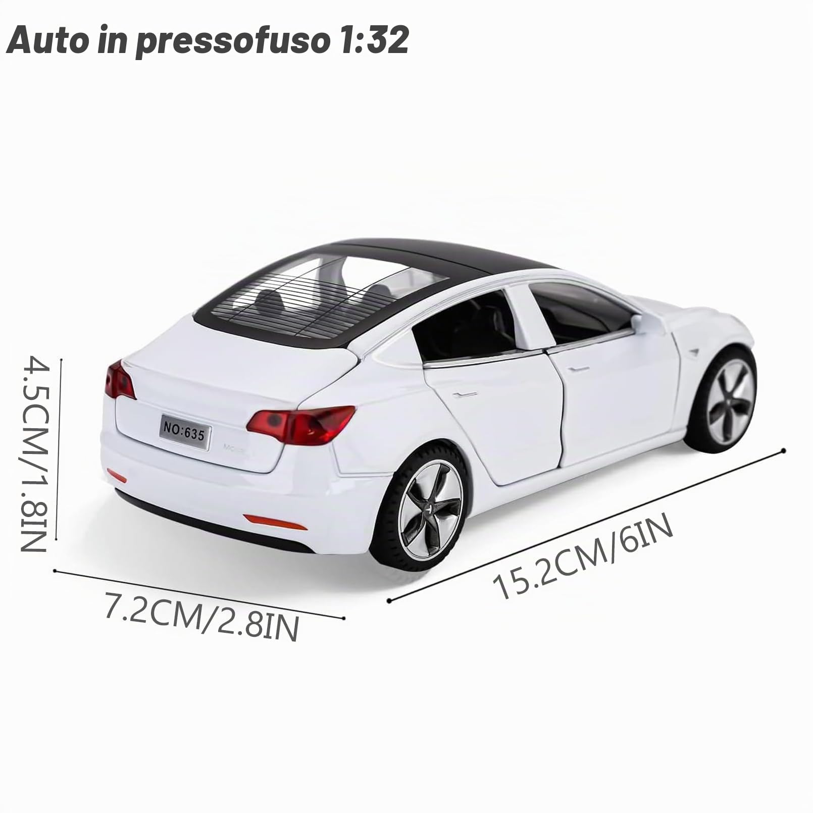 Tesla Model 3 1:32 Modellino Macchinina con Luce e Musica, Funzione Pull-Back, Lega Pressofusa, Ideale per Bambini dai 3 anni e Collezionisti (Bianco)