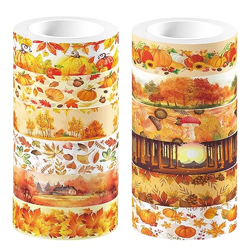 littkeef cliaet 12 Pcs Thanksgiving Washi Tape Maple Leaf Print Masking Tape Pumpkin Pattern Decorative Paper Sticker for Fall Party Holiday Scrapbook DIY Craft Gift Wrapping Handbook Sticker