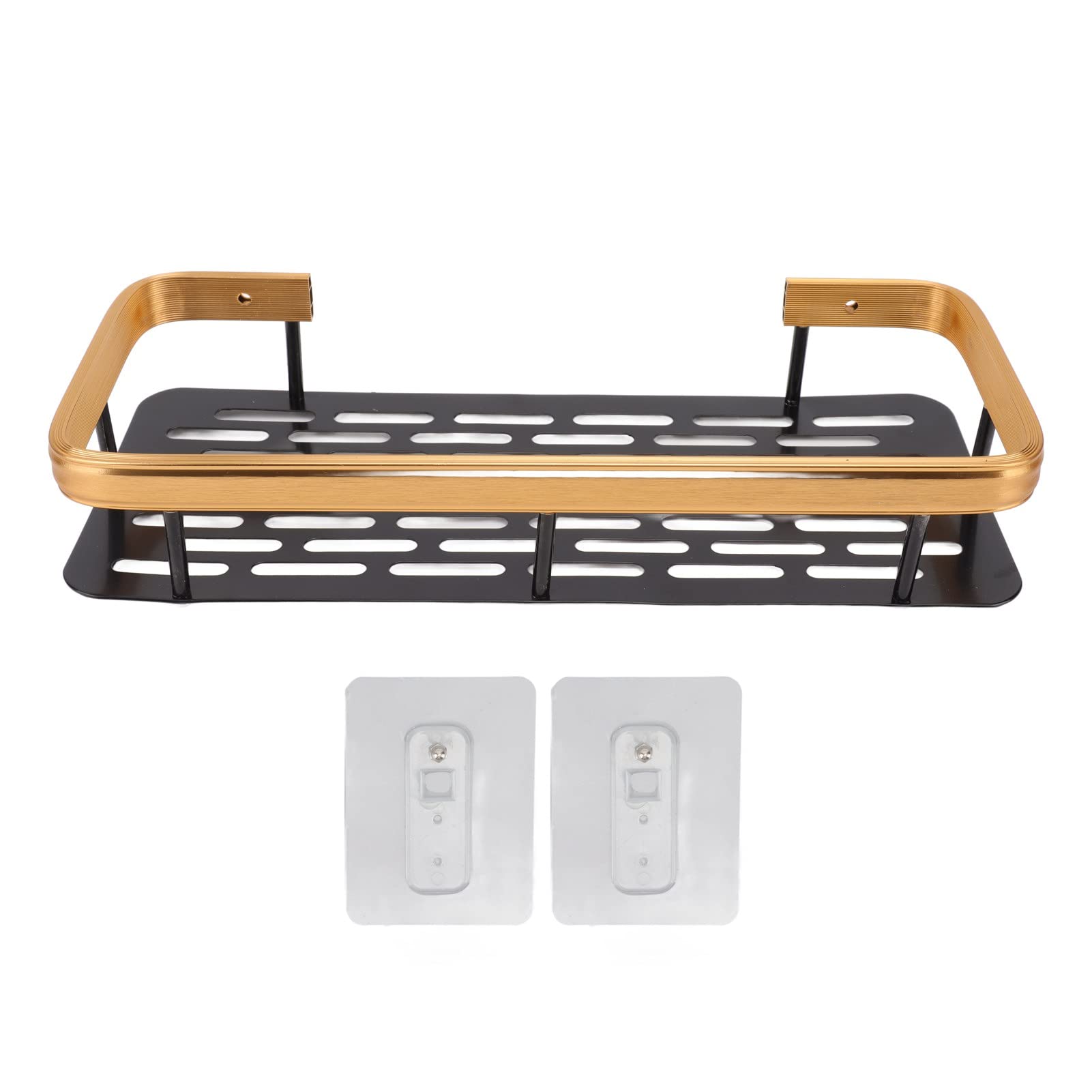 Gavigain Adhesive Shower Caddy Single Tier Resistant Aluminium Rustproof Sticker Installation Shower Shelf for Bathroom Bedroom Kitchen Black