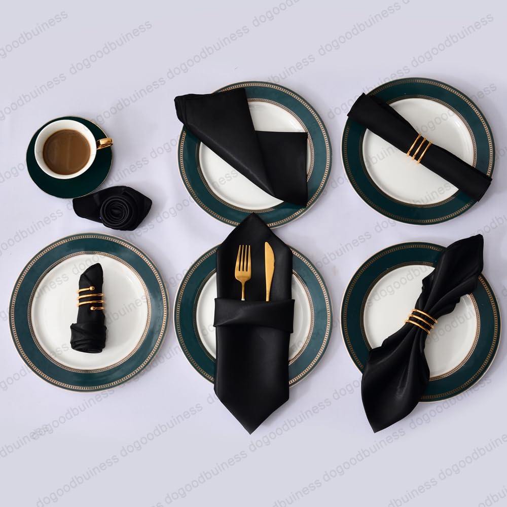 Cloth Dinner Table Napkins, Dinner Table Napkins 12Pcs Multicolor Satin Hemstitched 30x30cm(12pcs Black)