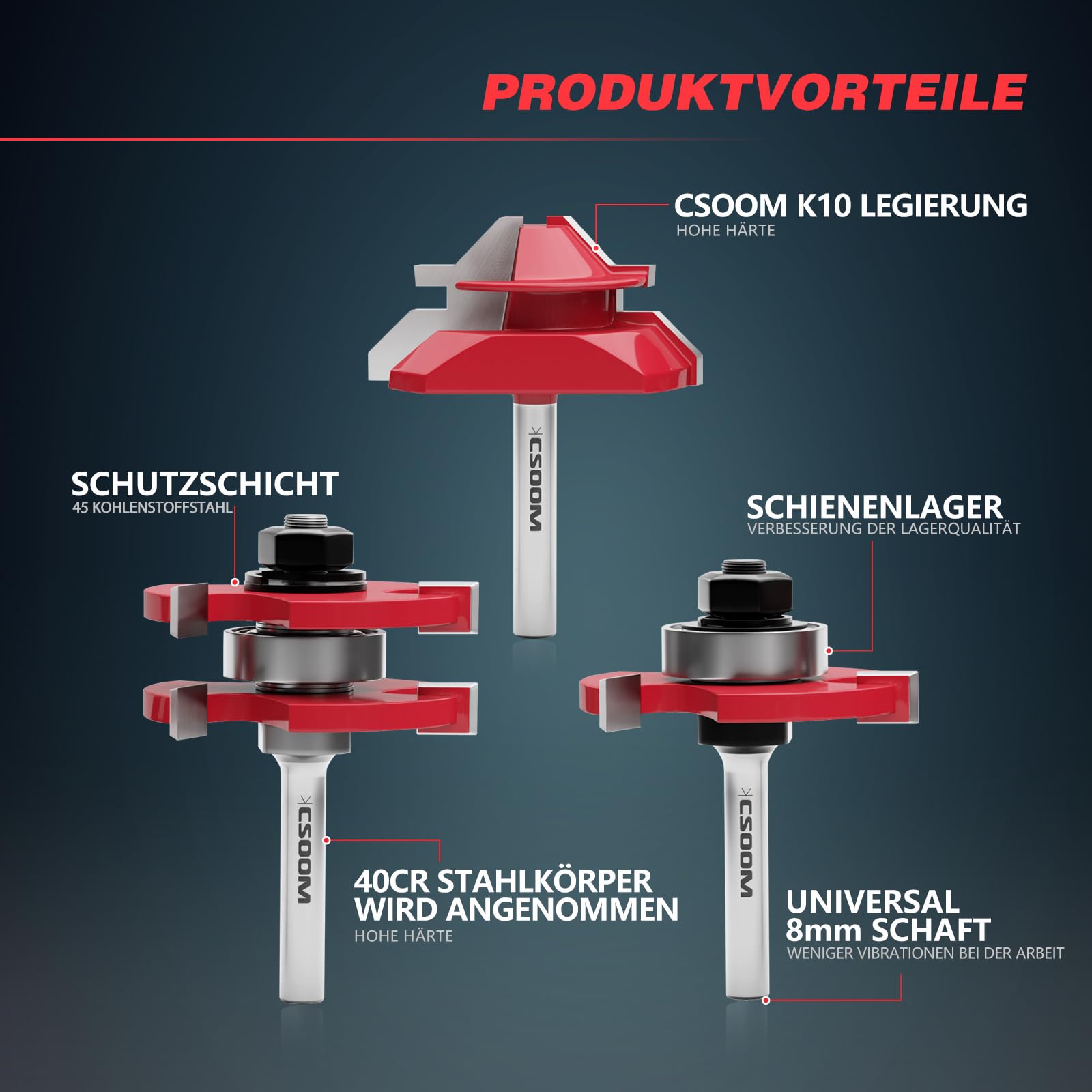 Fresa A 45&deg; Per Legno - Codolo 8mm, 4 Lame Reversibili In Metallo Duro, Per Smussi Professionali