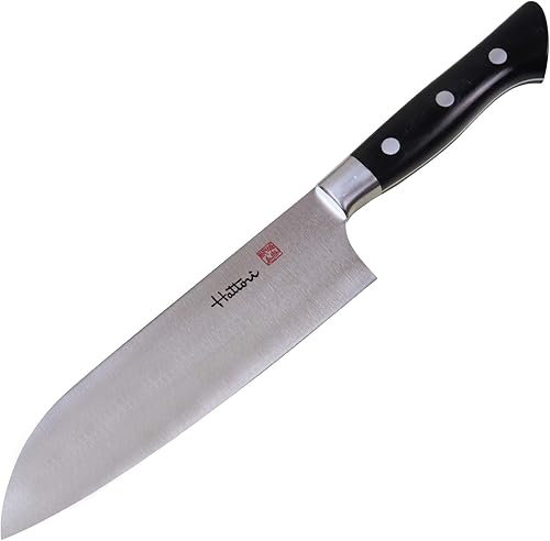 Hattori Cuchillo de chef japonés, FH-4L, cuchillo Santoku profesional, cuchillo de cocina VG-10 de acero cobalto con mango ergonómico de micarta de