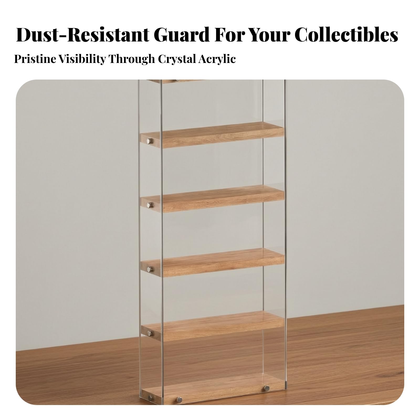 Colcolo Display-Schrank mit Holzmasungsböden Staubdicht Sammelfigurenschrank mit Staubschutz Acrylvitrine für Puppensamml, Regal , 30CM , 4-Stufig