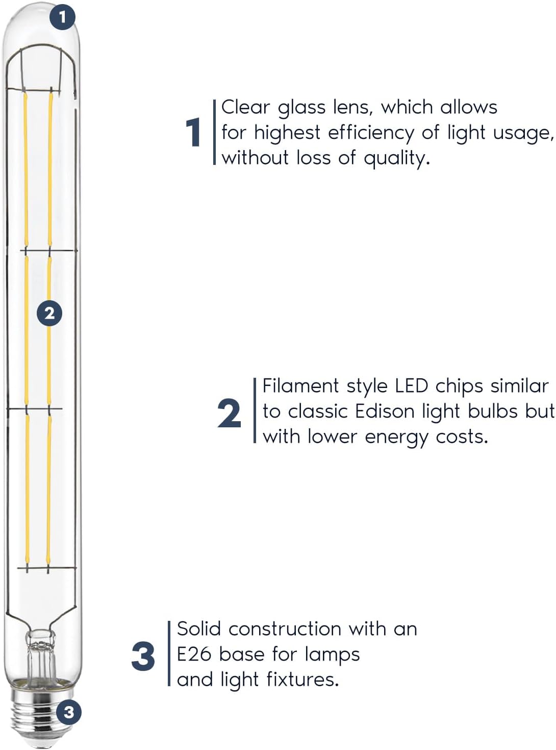 LUXRITE Vintage T9 Long LED Tube Light Bulbs 60W Equivalent, 3000K Soft White, 800 Lumens, Dimmable Edison Tubular Light Bulbs 7W, Clear Glass, LED Filament Bulb, UL Listed, E26 Base (6 Pack)