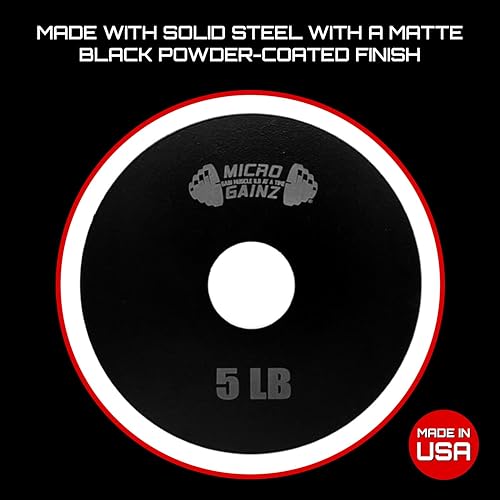Miniatura 6 de Micro Gainz - Juego de 2 platos de pesas olímpicas de acero, 2.5 libras, 5 libras o 10 libras, juego de platos diseñado para entrenamiento de fuerza