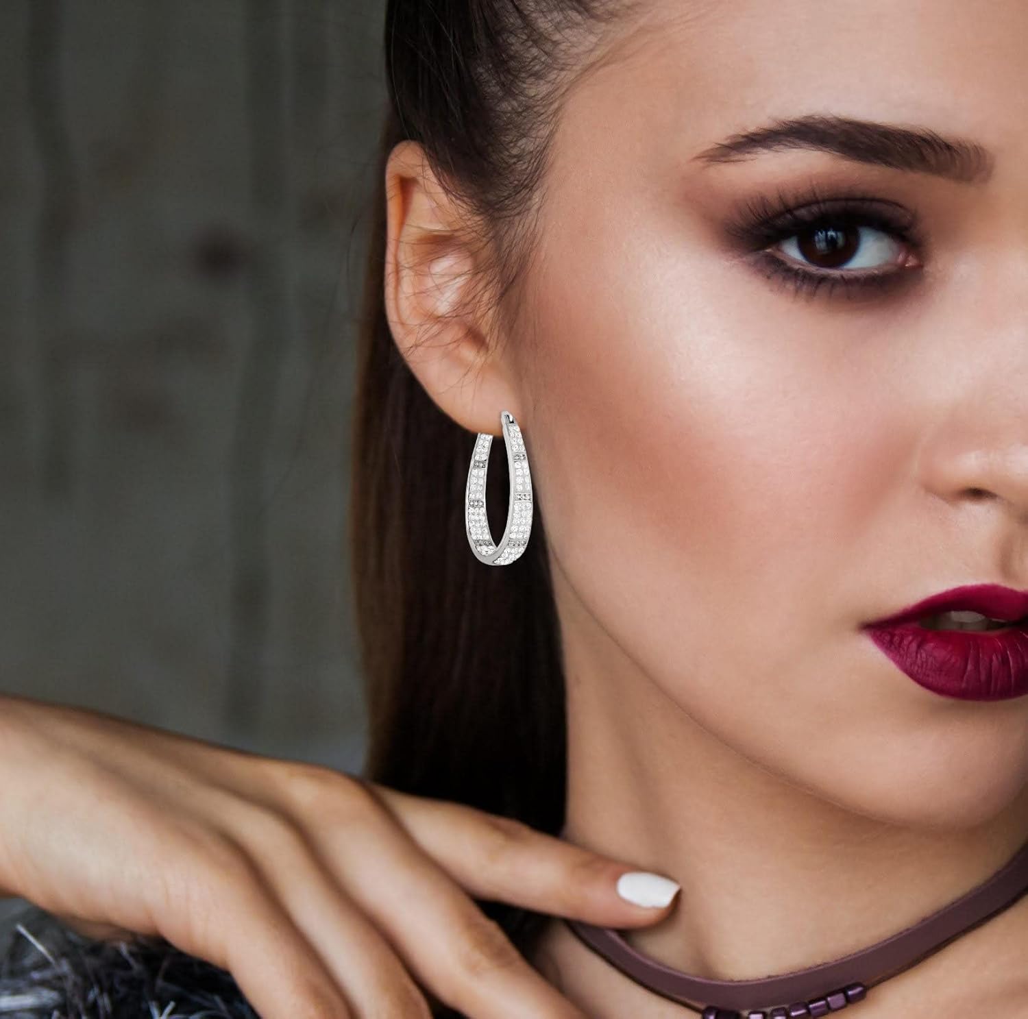 Savlano 14K Gold Plated Inside Out Crystal Hoop Earrings - Oval Shape Earrings for Women Comes with Gift Box - Image 4