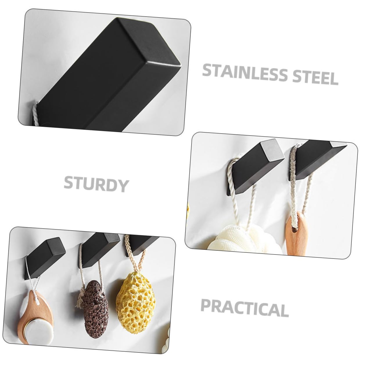 Tofficu 2 Series Gancho De Pared Percheros Individuales Cocina Baño Percheros Decorativos Percha Sencilla Gancho Para Colgar En La Pared Acero Inoxidable Black 2 Piezas*2