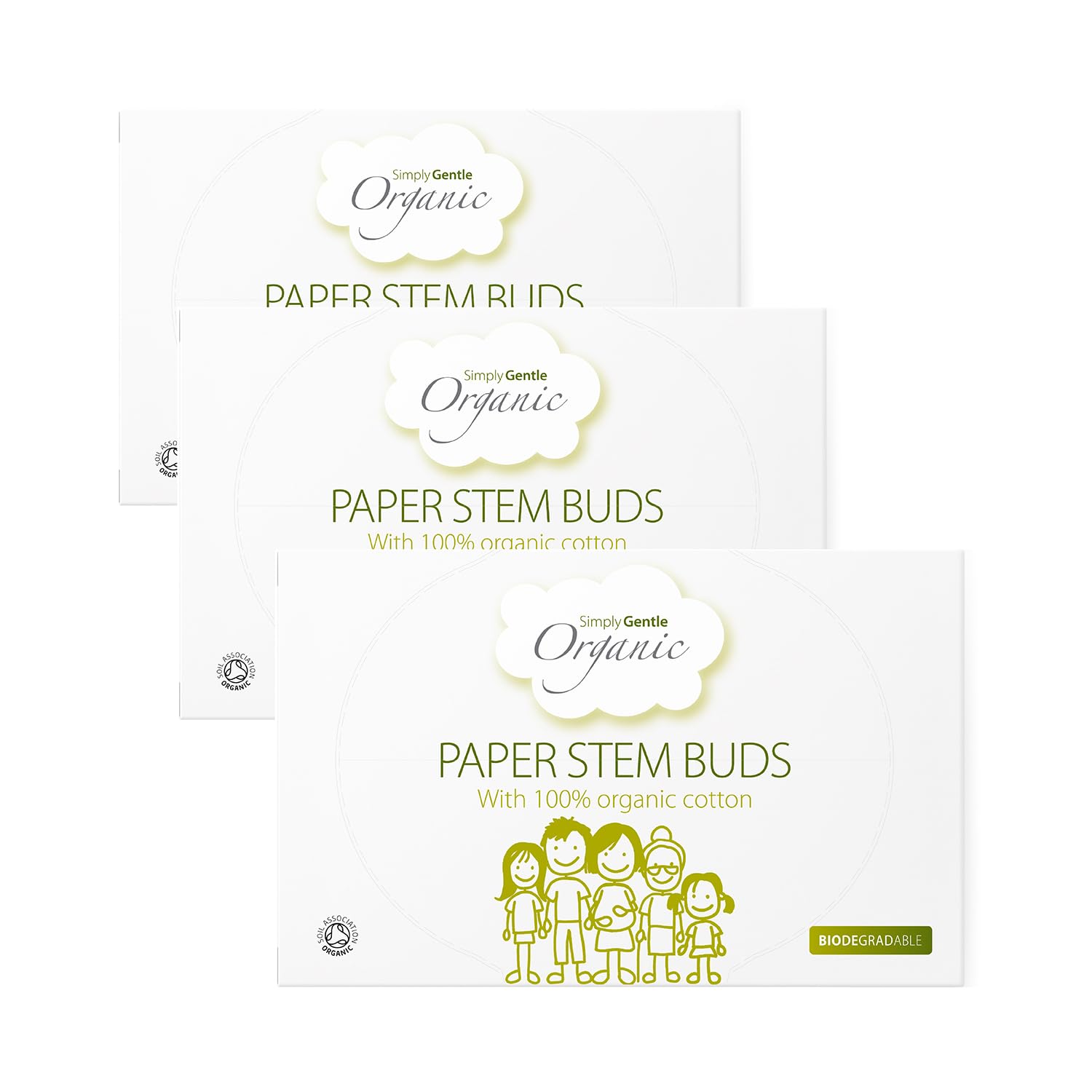 Simply Gentle Baby Safety Buds - Organic Cotton & Paper Stems, White, 200 Buds (Packs of 3)