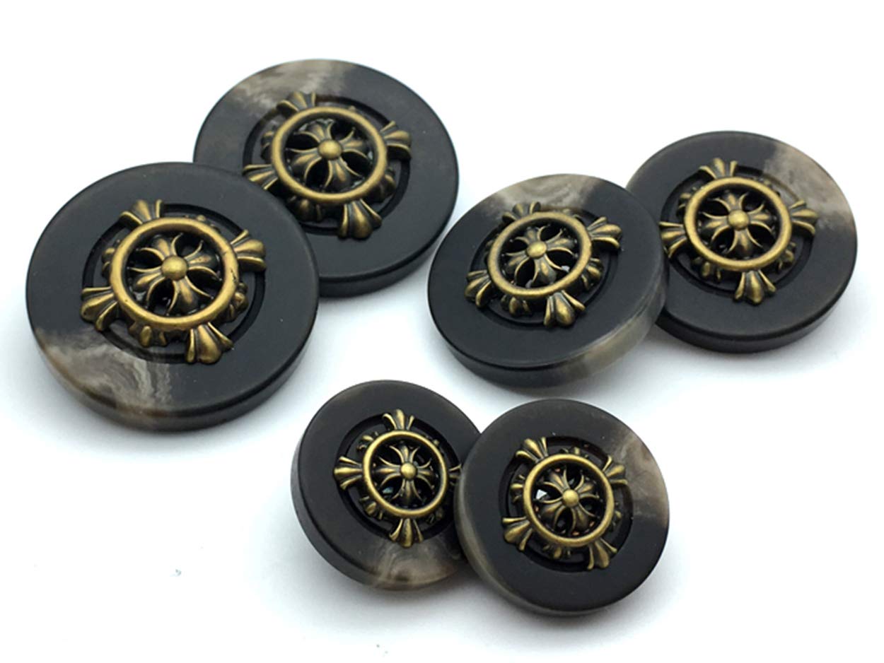 Bronze Resin Blazer Buttons Set - Retro Rudder - for Blazer, Windbreaker, Coats, Pack of 11 (16 mm)
