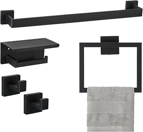 uxcell Juego de 5 piezas de accesorios de baño, juego de barra de toalla de acero inoxidable de 23.6 pulgadas, soporte para papel higiénico, 2