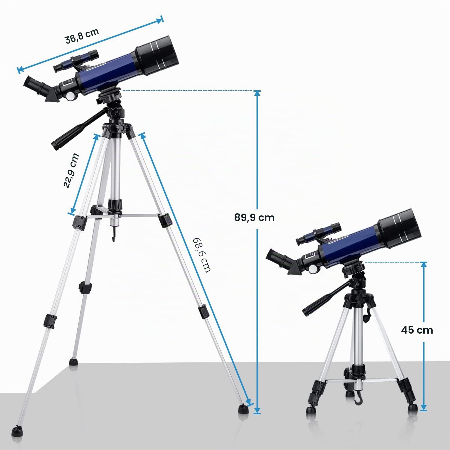 Telescopio Astronomico 70/400 per Bambini e Adulti Principianti, Riflettore con Treppiede Regolabile, Adattatore Smartphone, Oculari K6mm K25mm, Filtri Lunari, Zaino Portatile