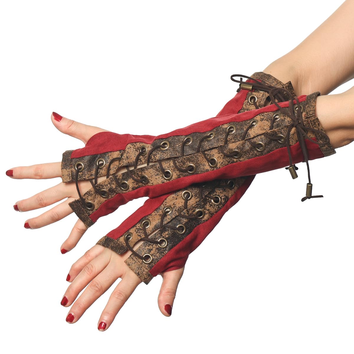 BPURB 1 Pair Women's Steampunk Fingerless Gloves Elbow Lace Up Gloves for Halloween Costume Cosplay Party
