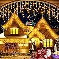 Icicle Christmas Lights Outdoor, 66ft 640 LED Icicle Lights for Outside, Plug in Twinkle Lights Indoor with 8 Modes Timer Waterproof for House Holiday Decor Wedding Christmas Decorations (Warm White)