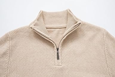 Pull Homme En Tricot Automne Hiver Col à Fermeture Éclair Pullover Col Montant Manches Longues