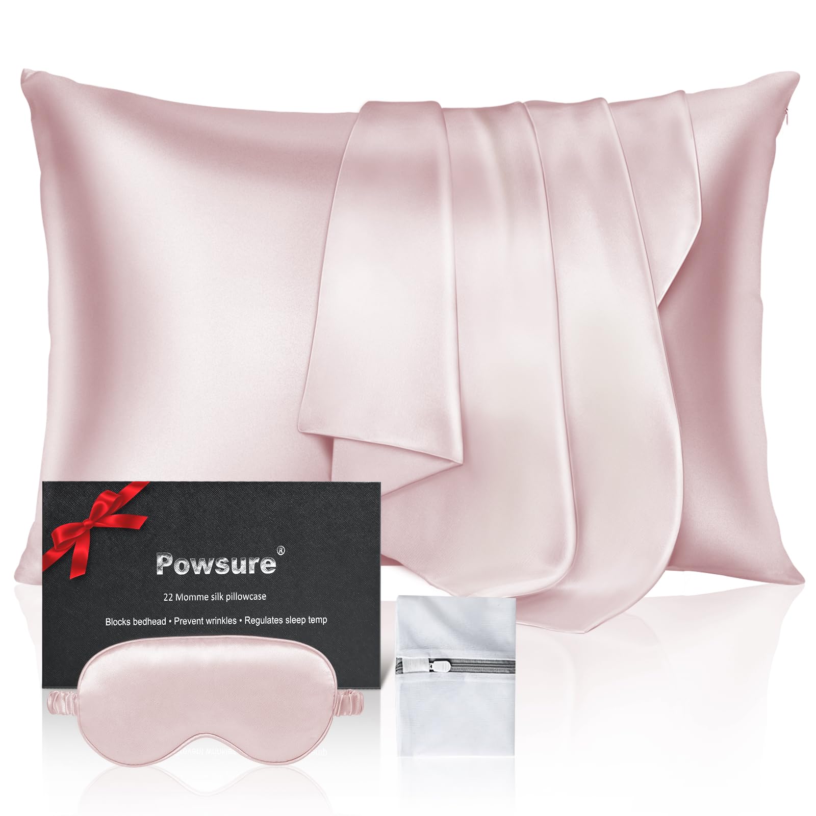 100% Pure Mulberry Silk Pillowcase for Hair and Skin - 22 Momme 6A Zippered Silk Pillow Case-Standard 20"x26"（Pack of Silk Pillowcases and Eye Mask Set