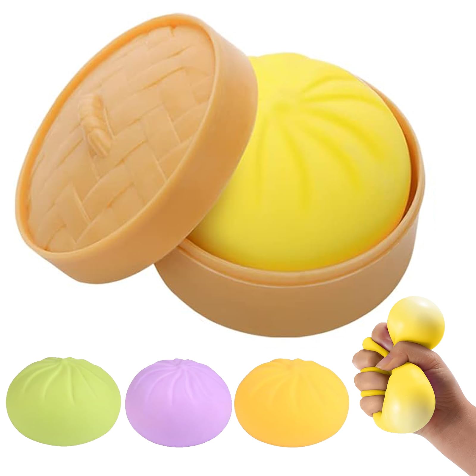 Dumpling Squishy Toys, Giant Mystery Squishy Dumpling Toy Fidget Sensory Stress Ball, Cute Steamer Bun Design, Glitter Dumpling Toys Stress & Anxiety Relief Toy for Kids & Adults (Yellow) — image 1