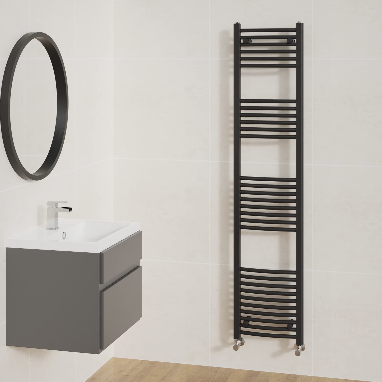 Nrg Black Curved Bathroom Heated Towel Rail Radiator Central Heating Ladder Rad Warmer 1800X400mm