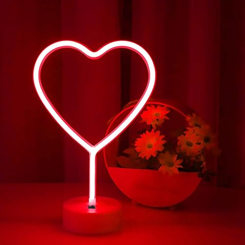 Miniatura 9 de BHCLIGHT Letrero de neón de corazón rojo, luz LED de neón de San Valentín alimentada por batería o USB, luces de corazón rojo de San Valentín,