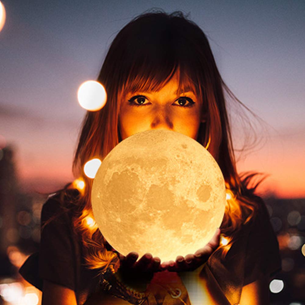DOBON3D Hanging Moon Lamp, 16 Colors LED Lunar Night Light with Wooden Holder, Remote and Touch Control, 4 Light Conversion Modes, USB Charging Moonlight Gift for Kids, Lovers in Any Festival 14cm