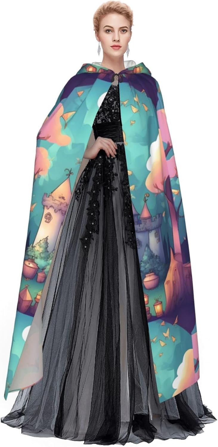 Classical Castle Men Women Halloween Role Play Party Decoration Hooded Poncho Black