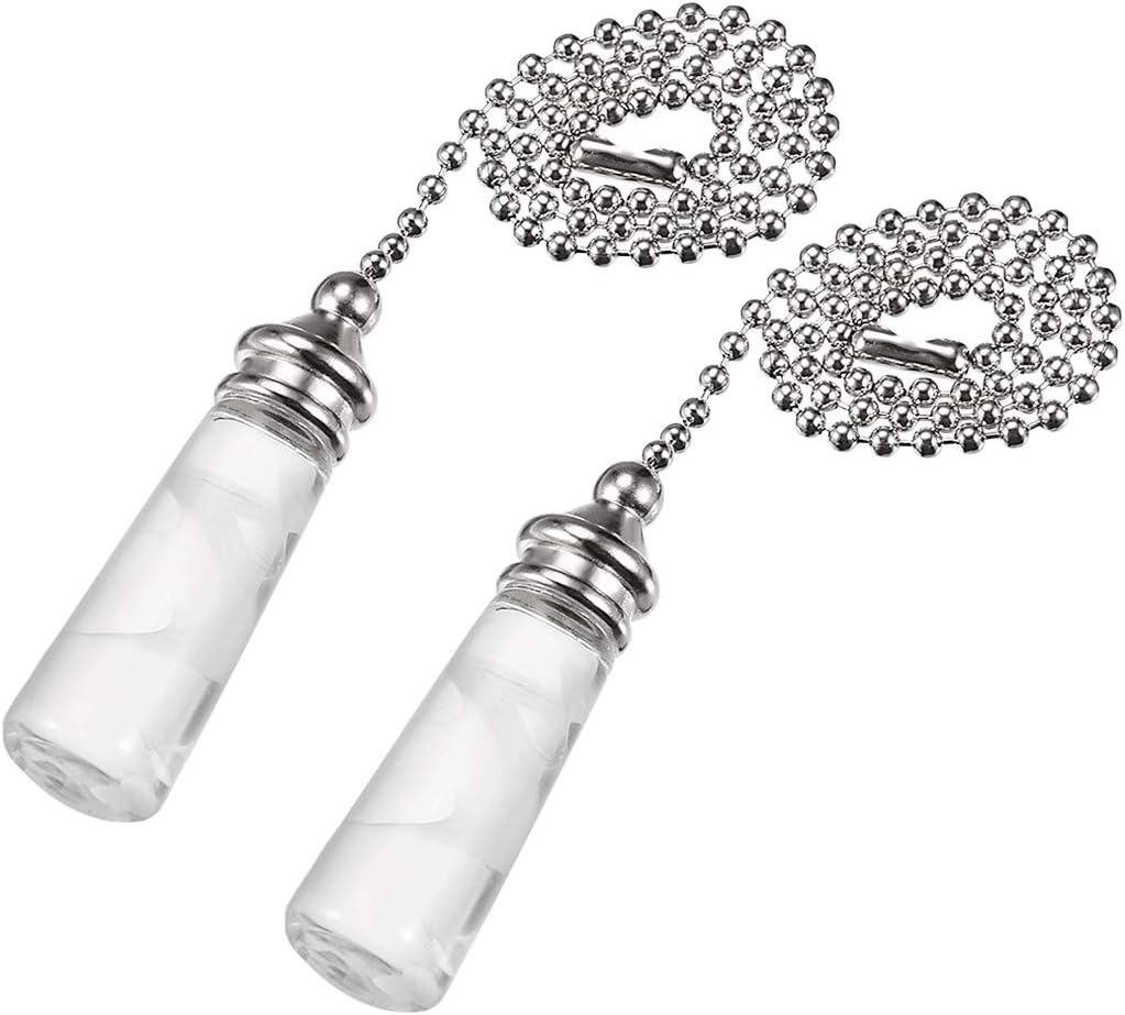uxcell Clear Glass Pendant 12 Inch Brushed Nickel Beaded Pull Chain Extension Pulls Ornament for Lighting Fans Pack of 2