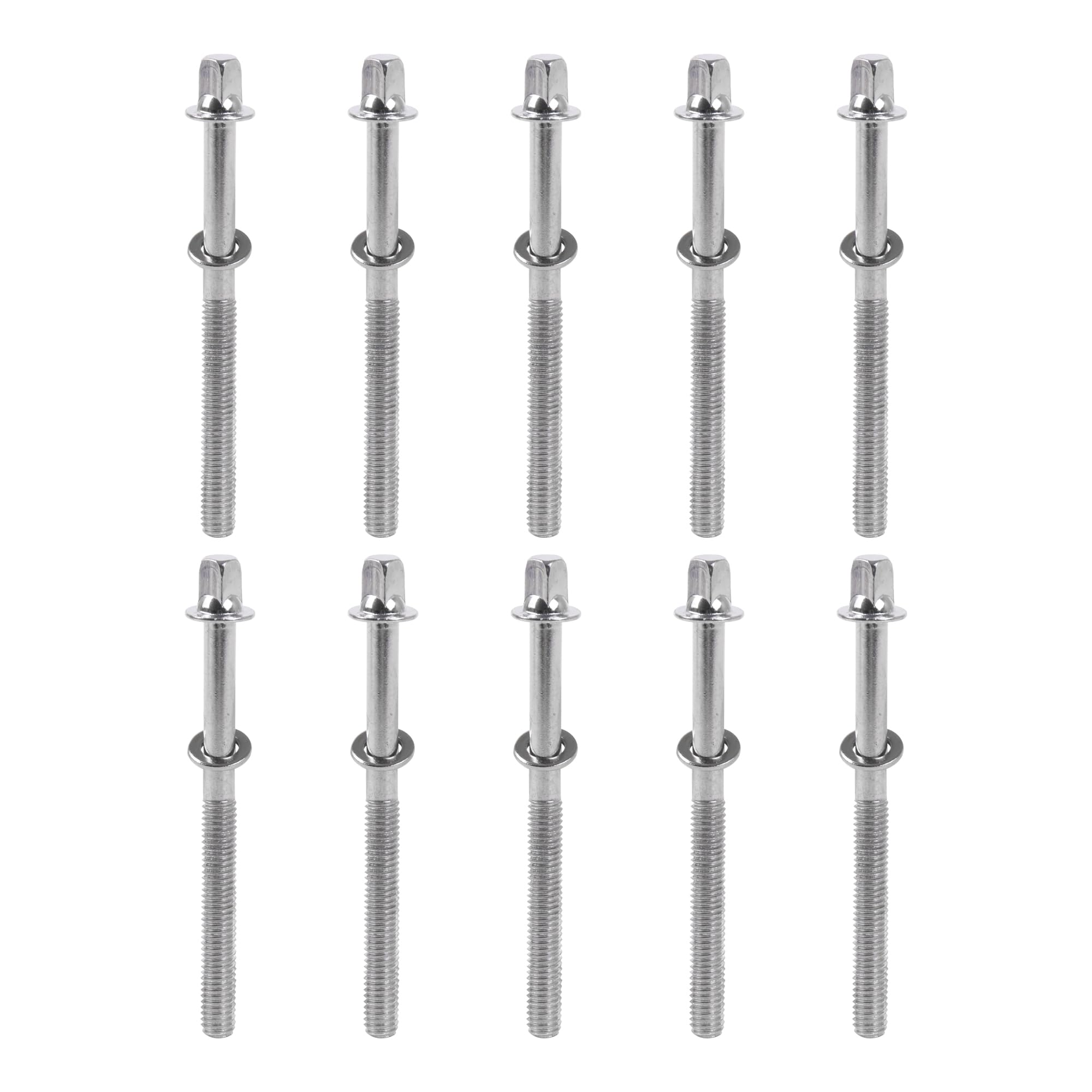 Yibuy 10 Pieces 1/4" Drum Tight Screw Tension Rods Percussion Replacement Silver, 70x6mm/2.76"x0.24" (LxDia)