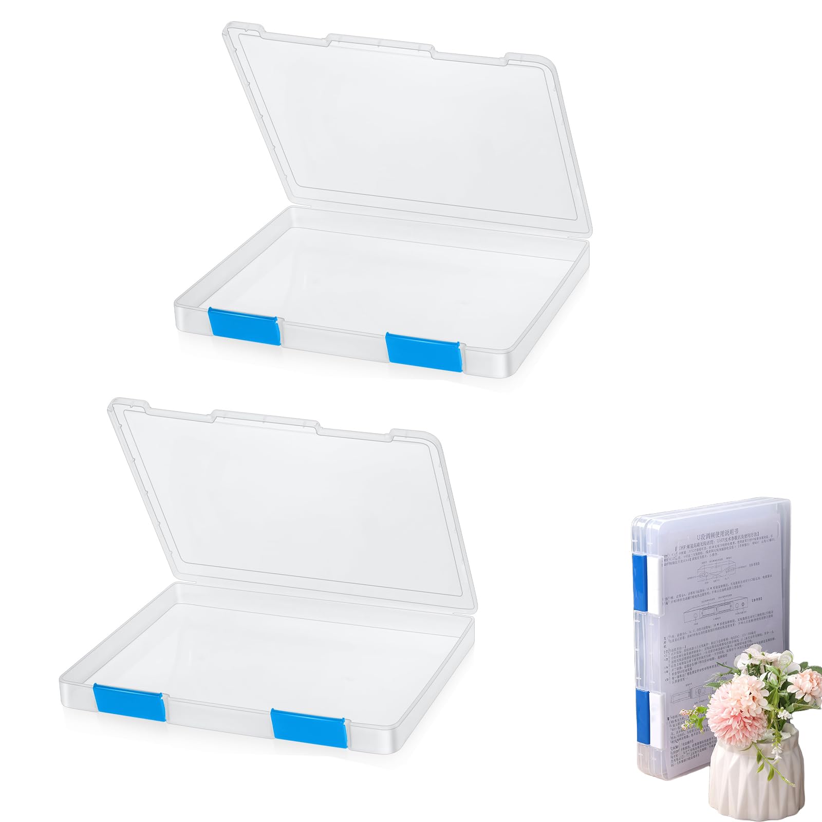 Portable A4 File Box, Transparent Plastic Storage Box, Board Game Storage Containers, Magazine File Holder with Buckle, Thick Scrapbook Storage Box for Office,Craft or Art Supplies 12x9Inches 2 Pack