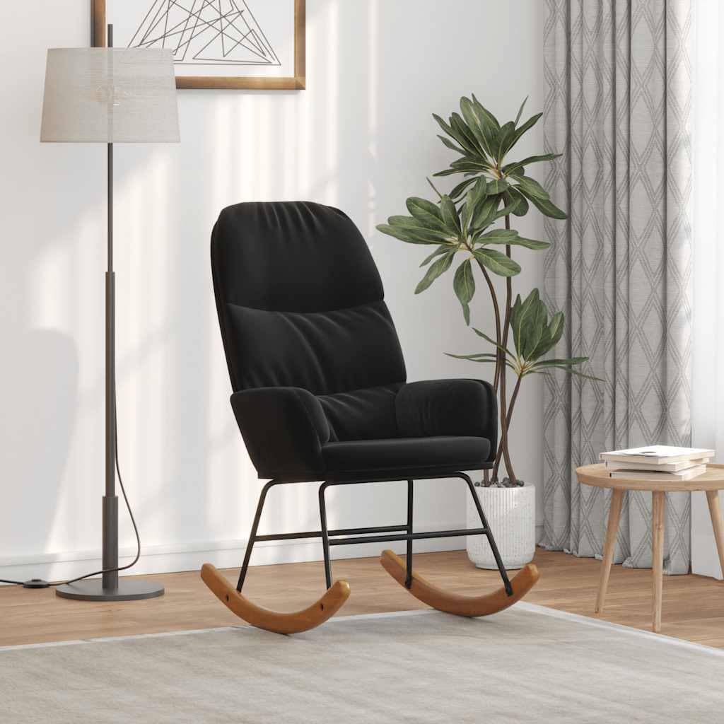 Schaukelstuhl Schwarz Samt - Moderner Relaxsessel mit Polsterung und Metallbeinen, Bequemer Schaukelsessel für Wohnzimmer, Schlafzimmer & Lese-Ecke, Belastbar bis 110kg