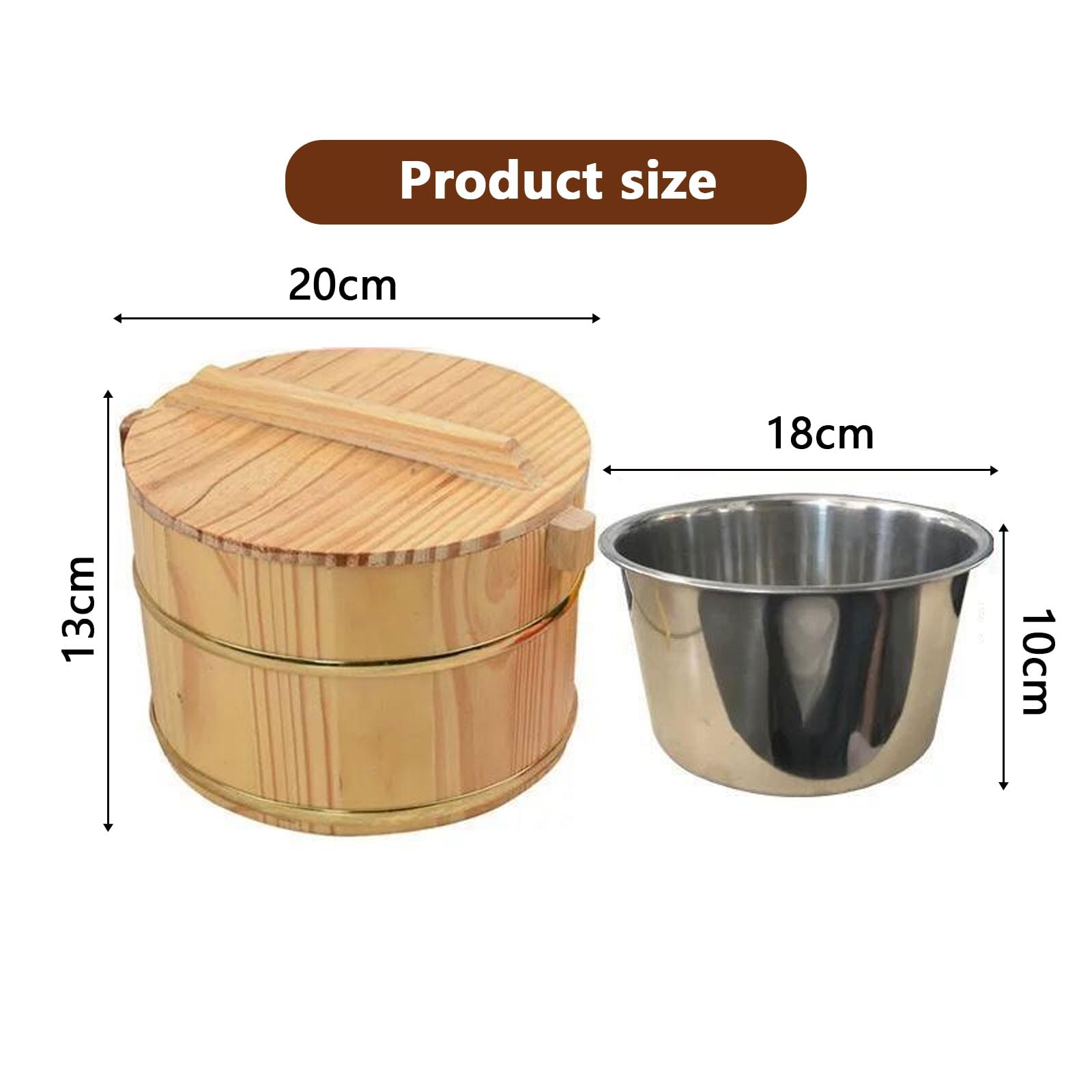 Cubo de Madera para arroz, Tina para Sushi, Cuenco con Tapa, Cubo de Madera para arroz al Vapor, vajilla de Restaurante japonés, Recipiente para Alimentos, 20 cm