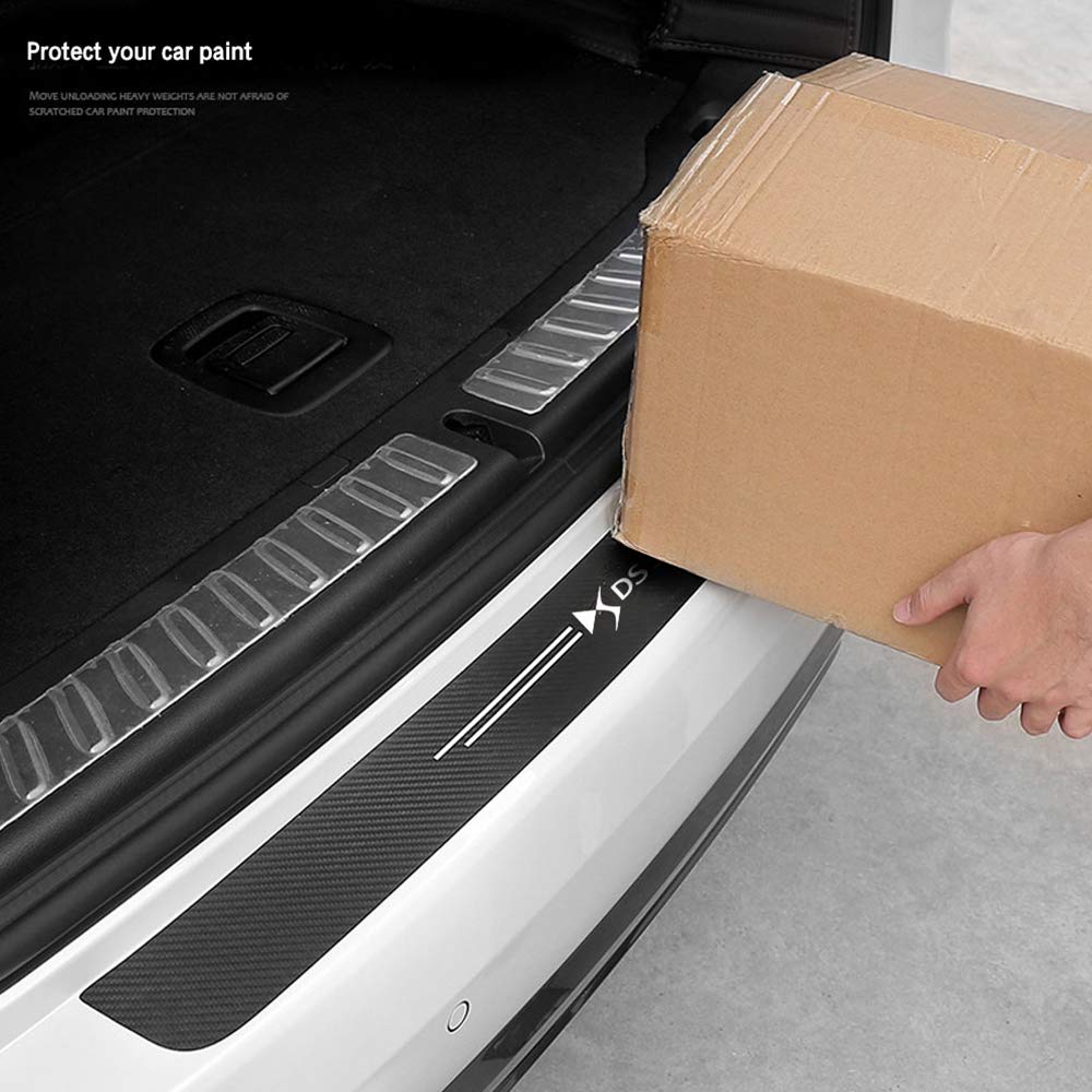 Protection Coffre Voiture Voiture Protection Arrière Des Pare-Chocs Fiber Carbone, Pour DS SPIRIT DS3 DS4 DS4S DS5 DS 5LS DS6 DS7 Car Carbon Fiber Rear Bumper Anti-rayures Autocollant Garde Plaque Seuil Porte