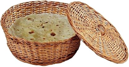 Krishna Enterprise, Bamboo Basket For Chapati, Roti, Bread With Cover, Brown - Round