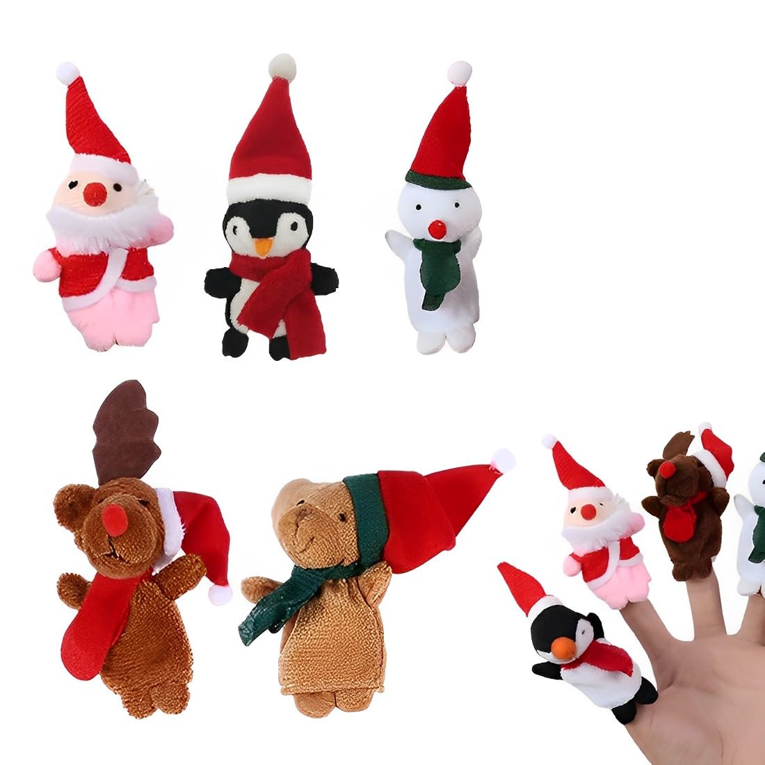 SULIUDAJI 5 Pcs Marionetas Dedos Peluche Animales Juego De Títeres De Dedo De Navidad Juguetes Educativos Marionetas Navidad Títere De Dedo Finger Puppet Material Felpa Navidad