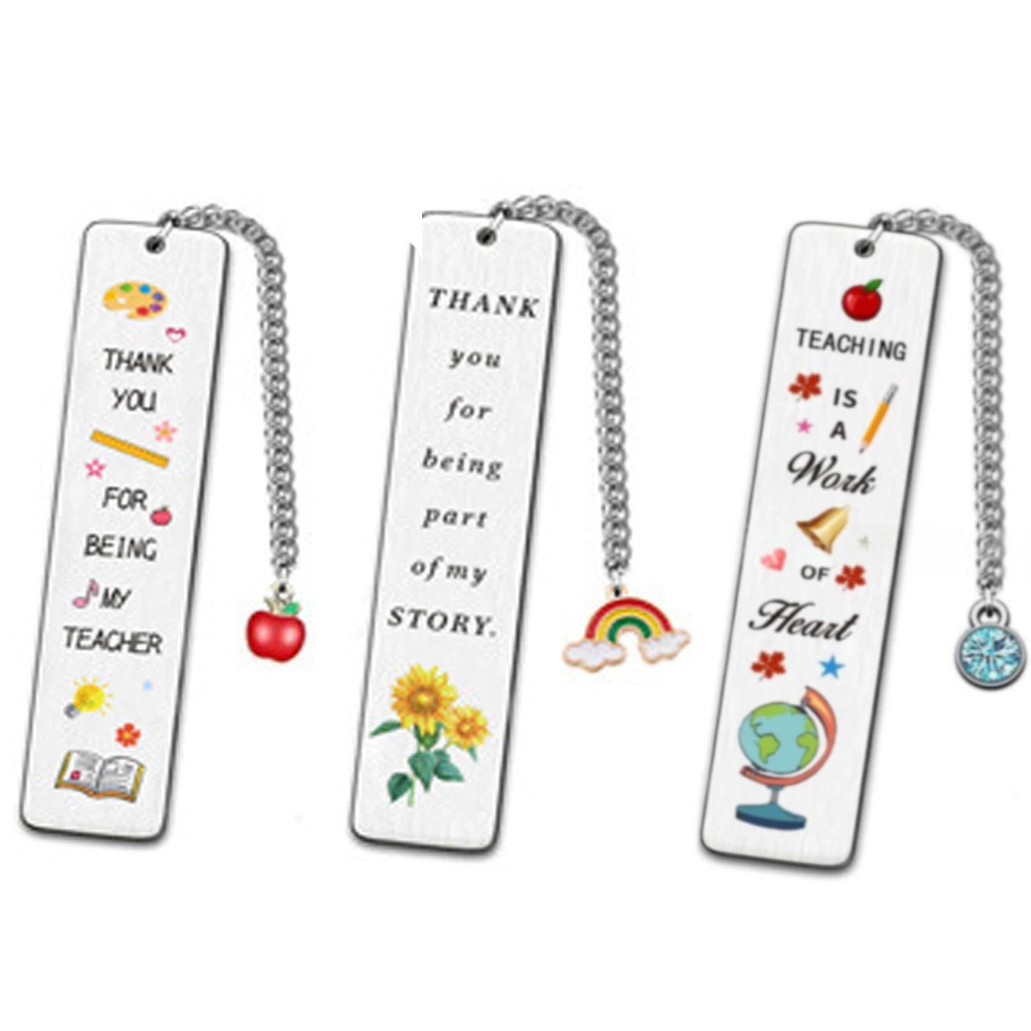 3 Pcs Elegant Teacher Bookmarks - Educator Appreciation Gift for End of Term & Graduation, Thank You Present - Ideal for Teachers Day, Christmas or Retirement from Students/Parents (Stainless Steel)