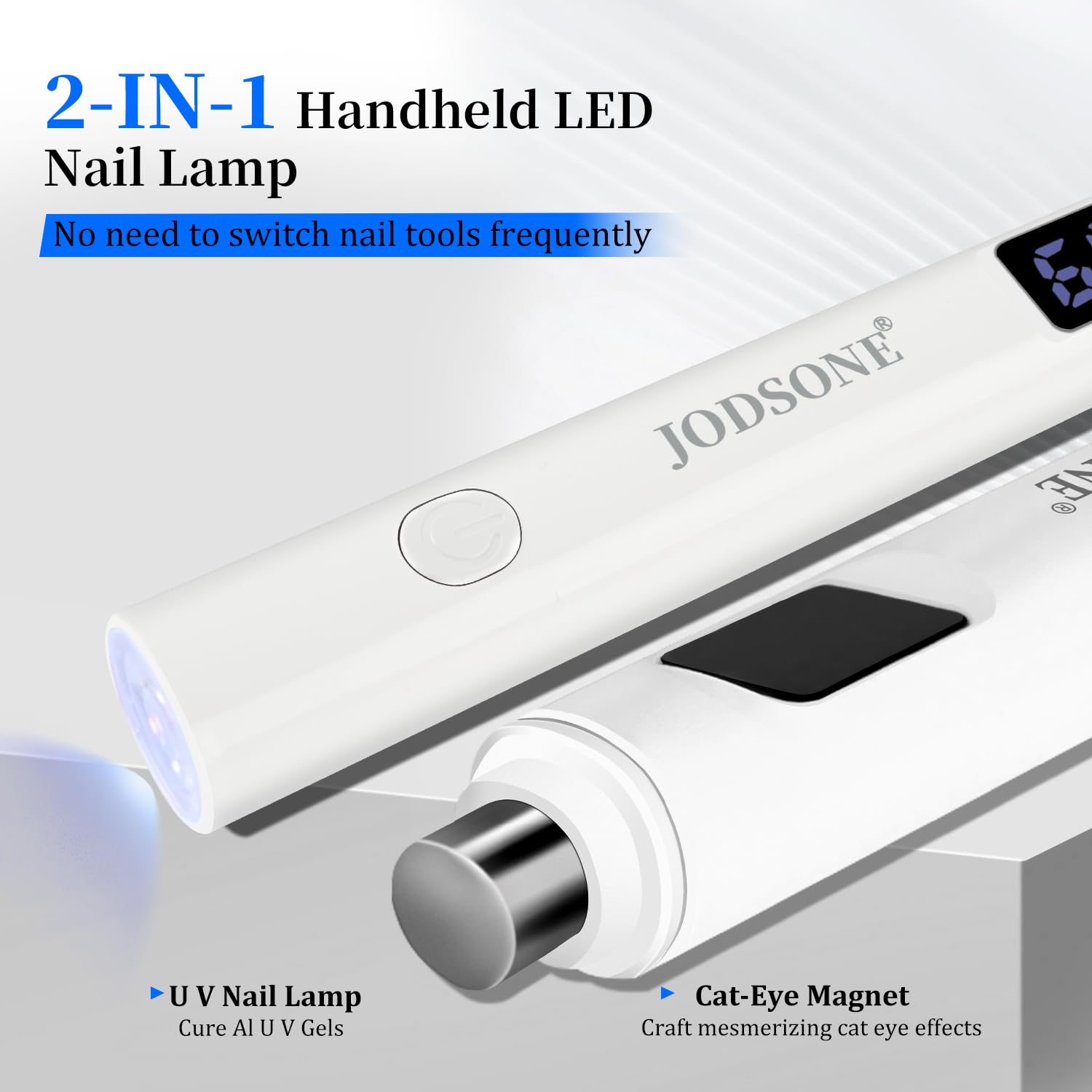 JODSONE Lampada UV per Unghie Portatile Piccola con Magnete e Display LCD - Lampada LED Ricaricabile Maniüre per Casa, Design Compatto e Maneggevole, Bianco