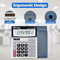 Vista 5 de Large Calculator with 12 Digit Display, Eye-Angled Screen, Large Buttons and Dual Power Source for Home and Office Use