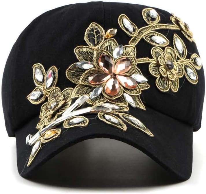 Gudessly Bling Women Baseball Cap Flower Snapback Rhinestone Sun Hats Adjustable Denim Jeans Hat - Image 3