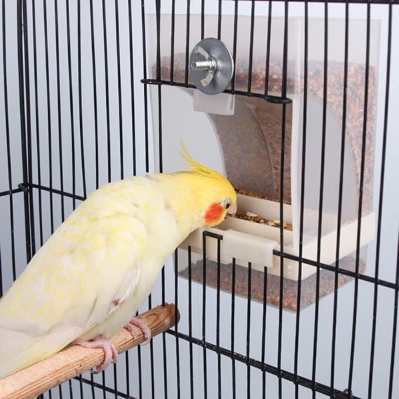 Miniatura 6 de Paquete de 2 comederos automáticos para pájaros sin ensuciar, accesorios para alimentador, caja automática integrada, periquitos, cacatúa canaria,