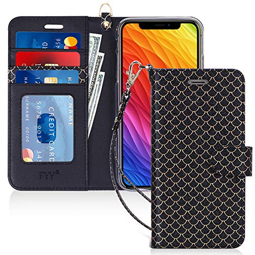 Capa de Celular FYY Para Iphone XR, Flip, PU, Compartimento de Cartão e Suporte - Efeito Escama de P