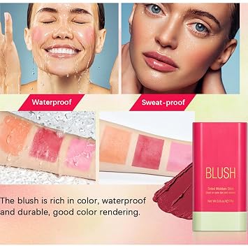 Mysense Pink Cream Blush Stick, Multi-use Makeup Blush Stick for Cheeks Lips Eyes, Solid Moisturizer Stick Blush Makeup Natural Matte Finish Waterproof Long-Lasting, 01 Shy Pink