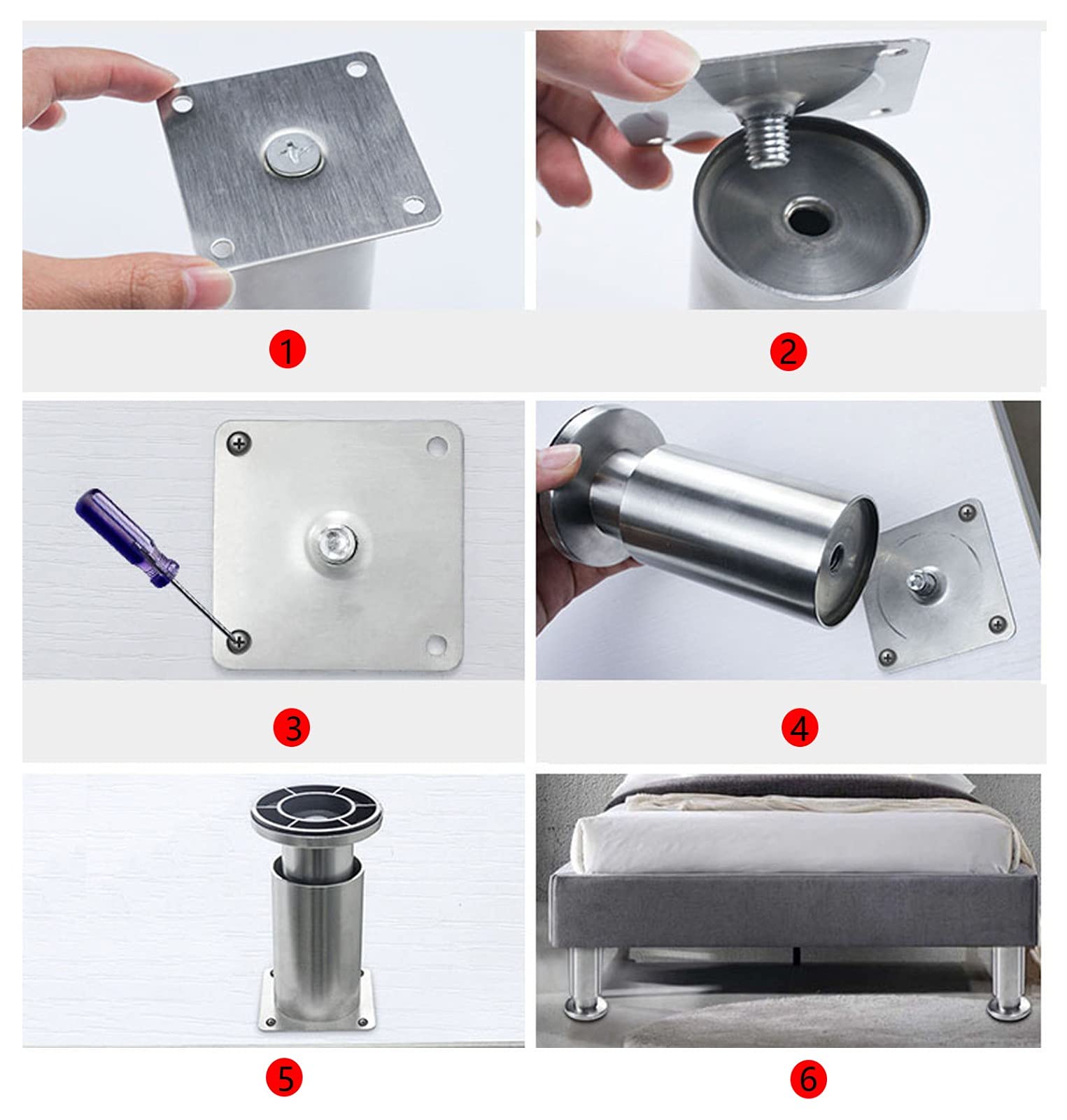 4 piedini regolabili moderni in acciaio inox per mobili, resistenti, per tavolino/armadio/divano, gambe di supporto per tavolino da caffè/mobile TV (dimensioni: 400 mm)