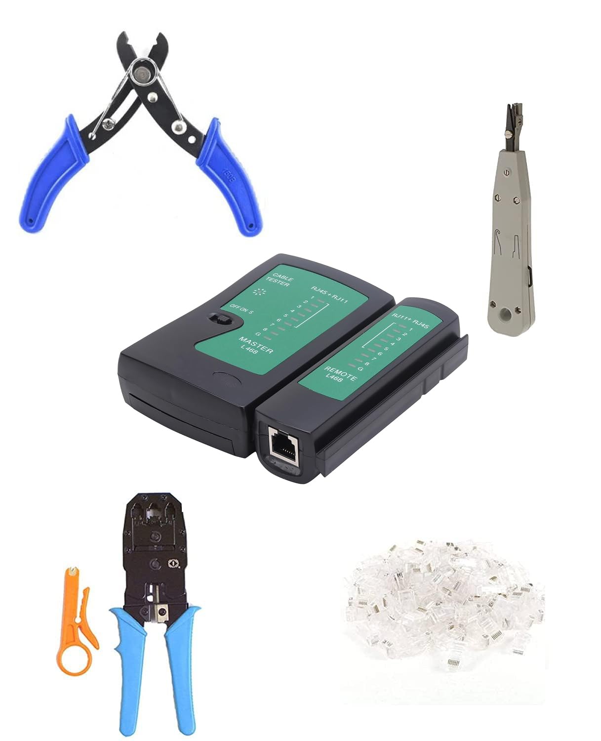 fdealz LAN Tester, Crimping Tool RJ45, RJ11 CAT5e/CAT6 Crimping tool With Cutter Manual Crimper, 50 Pieces of RJ45 Clips [ Punch Down Tool + Crimping Tool + 50 RJ45 Connectors + Ethernet LAN Tester ] (B0B8XM3CH3) Amazon Price History, Amazon Price Tracker