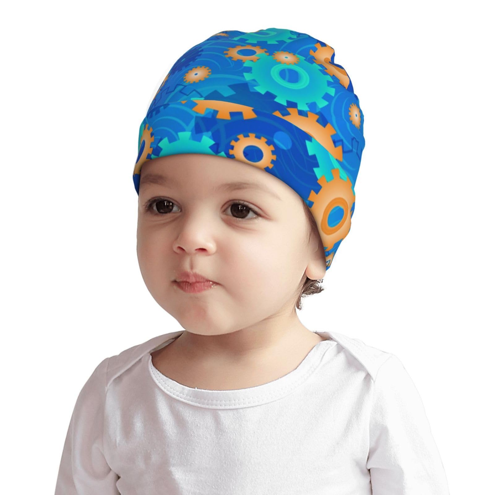 Cool Steampunk Gears Pattern Kids Beanie Hats Warm Knit Beanie Cap Skull Caps Gifts Decor for Boys Girls White