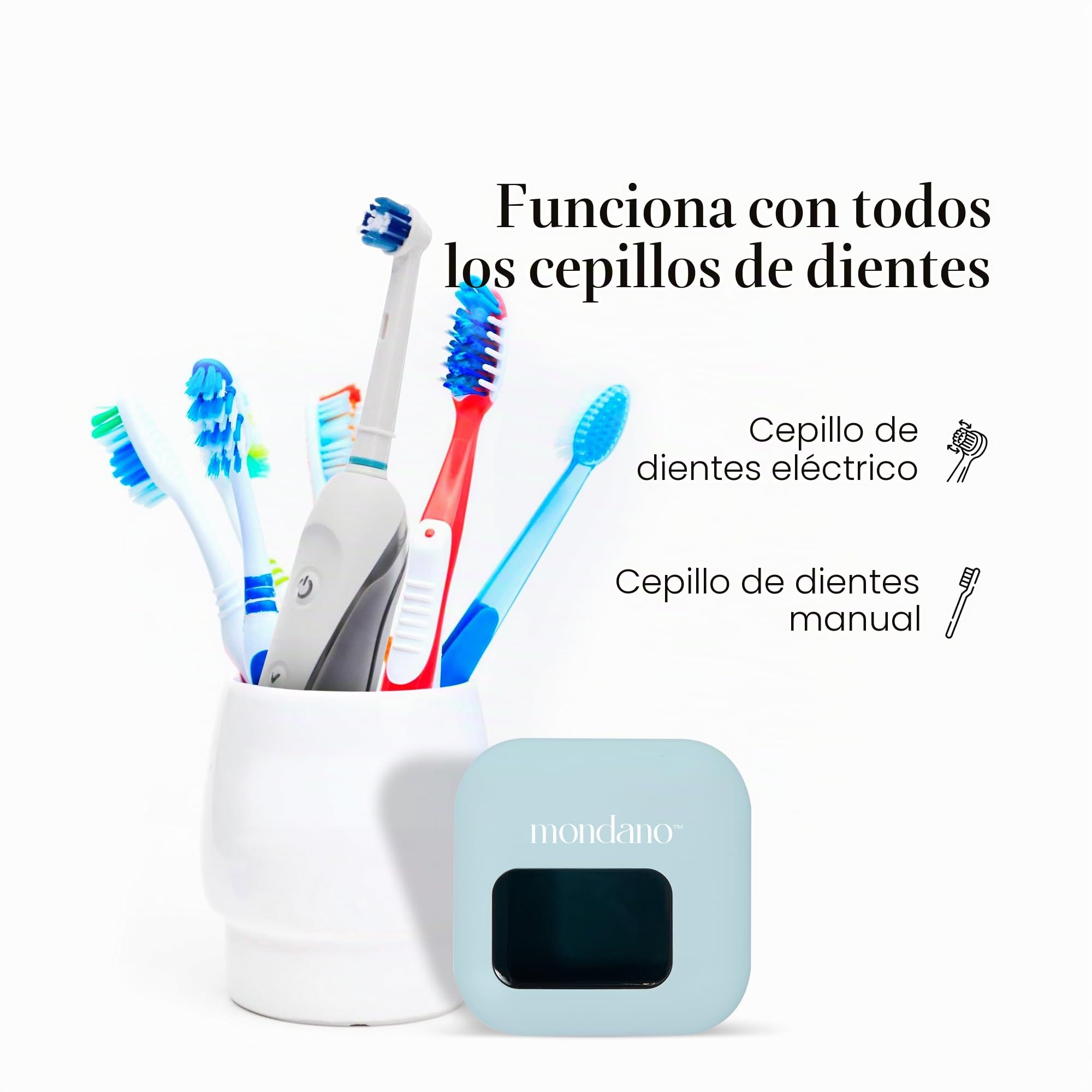 Mondano Desinfectante y soporte para cepillo de dientes UV-C, funda para cepillo de dientes manual/eléctrico, para cualquier cabezal de cepillo de dientes, funda de viaje para cepillo de dientes