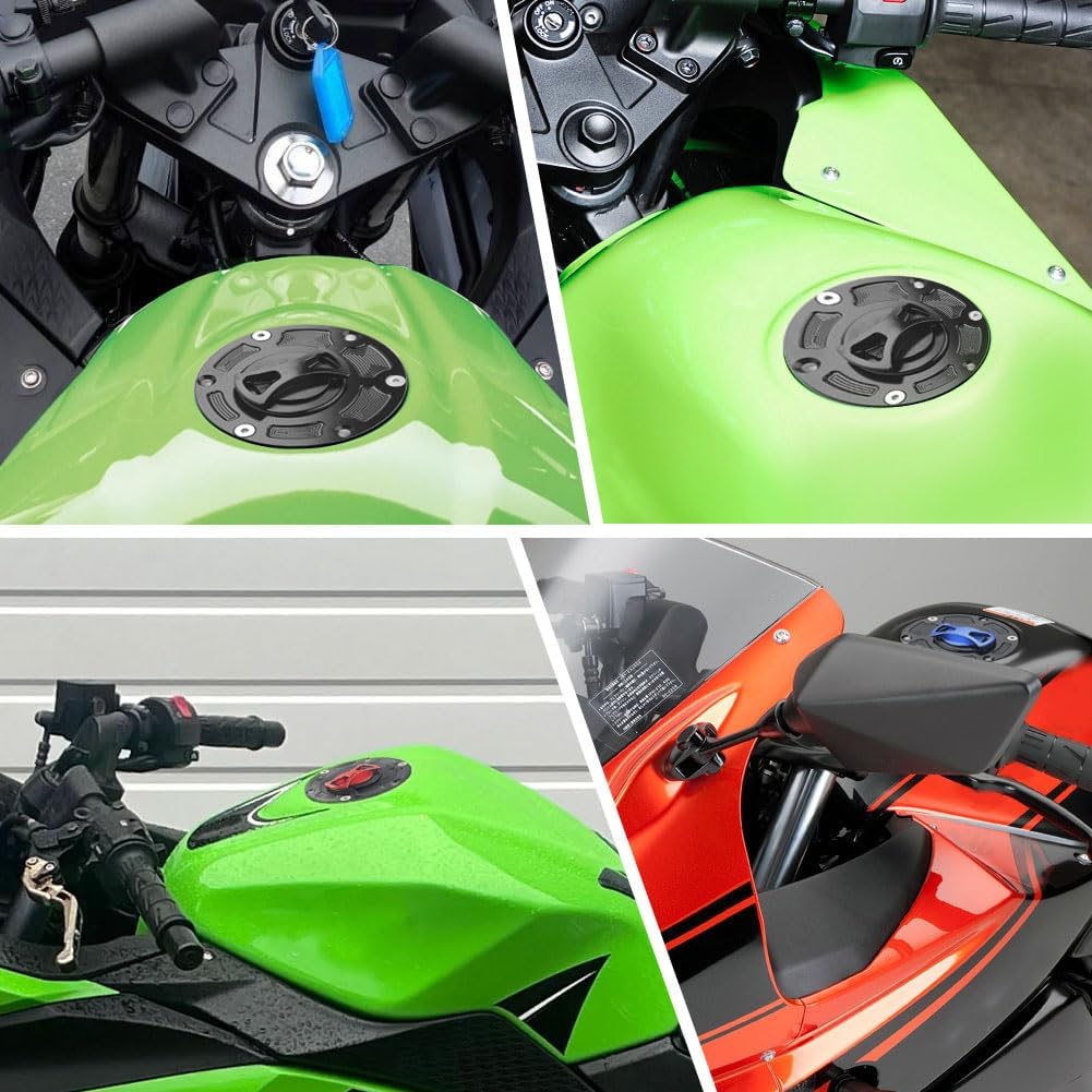 Three T Keyless Twist Off Gas Tank Cap Cover for Kawasaki Ninja 250R 2008-2012, Ninja 300 2013-2014, Red