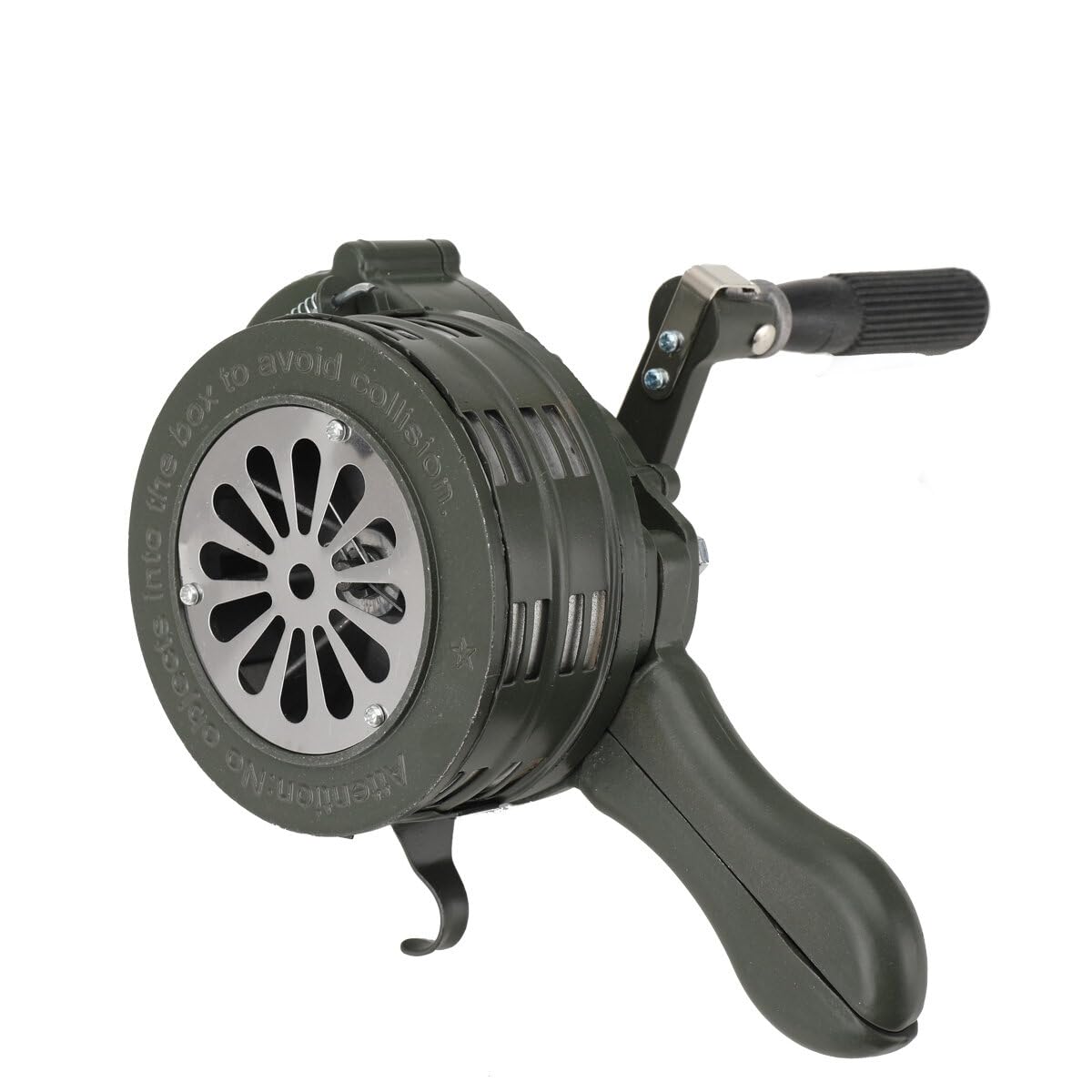 Lfhelper Green Hand Crank Alarm - Portable Manual Siren Horn For Emergency Alerts, Handheld Air Raid Siren, 110Db Loud Sound