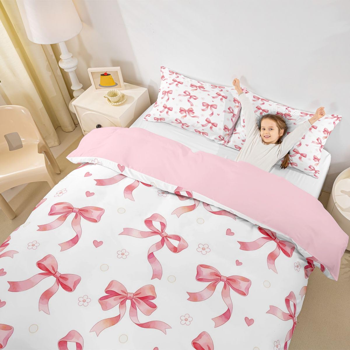 Housse de couette enfant motif géométrique fleur avec 1 taie