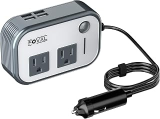 FOVAL 200W Car Power Inverter: 12V DC to 110V AC Converter with 4 USB Ports for Laptops, Phones & More - Compact Vehicle Charger (Gray)