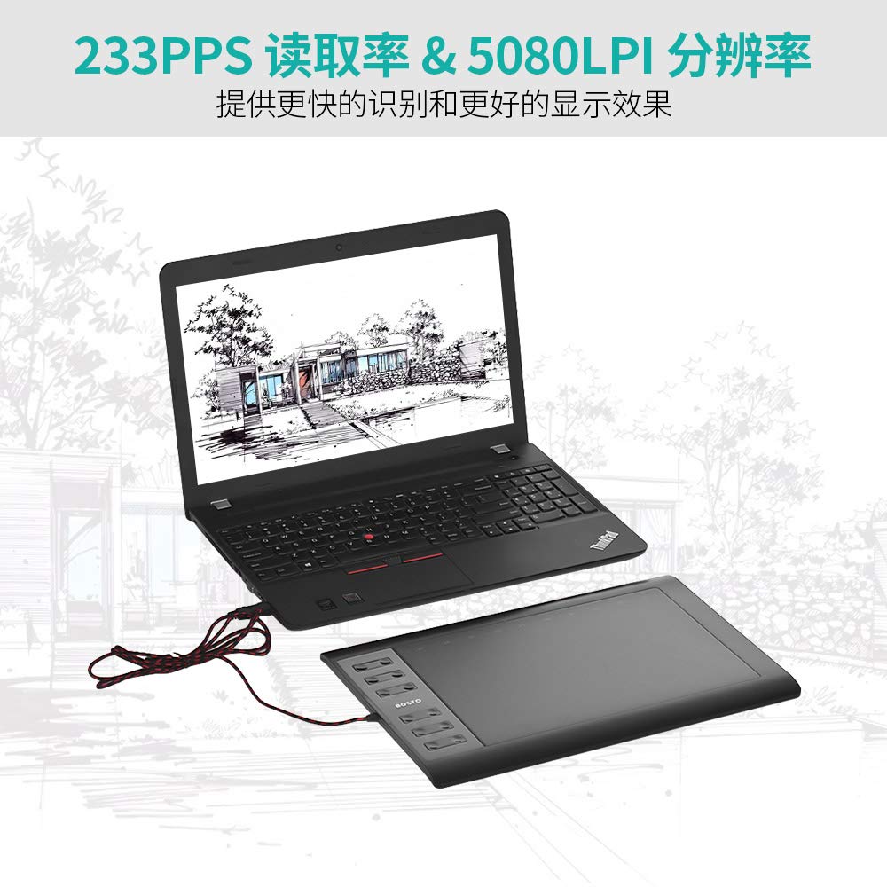 Tablette de dessin graphique avec sensibilité à la pression 8192, grande zone active de 10 x 6 pouces, pour XP-Pen, stylet sans fil sans batterie, 12 + 10 touches de